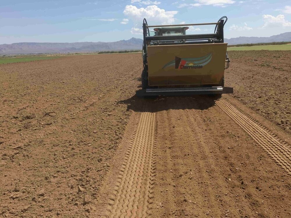 Quote with pulled beach cleaner Cherrington on seedbed in background