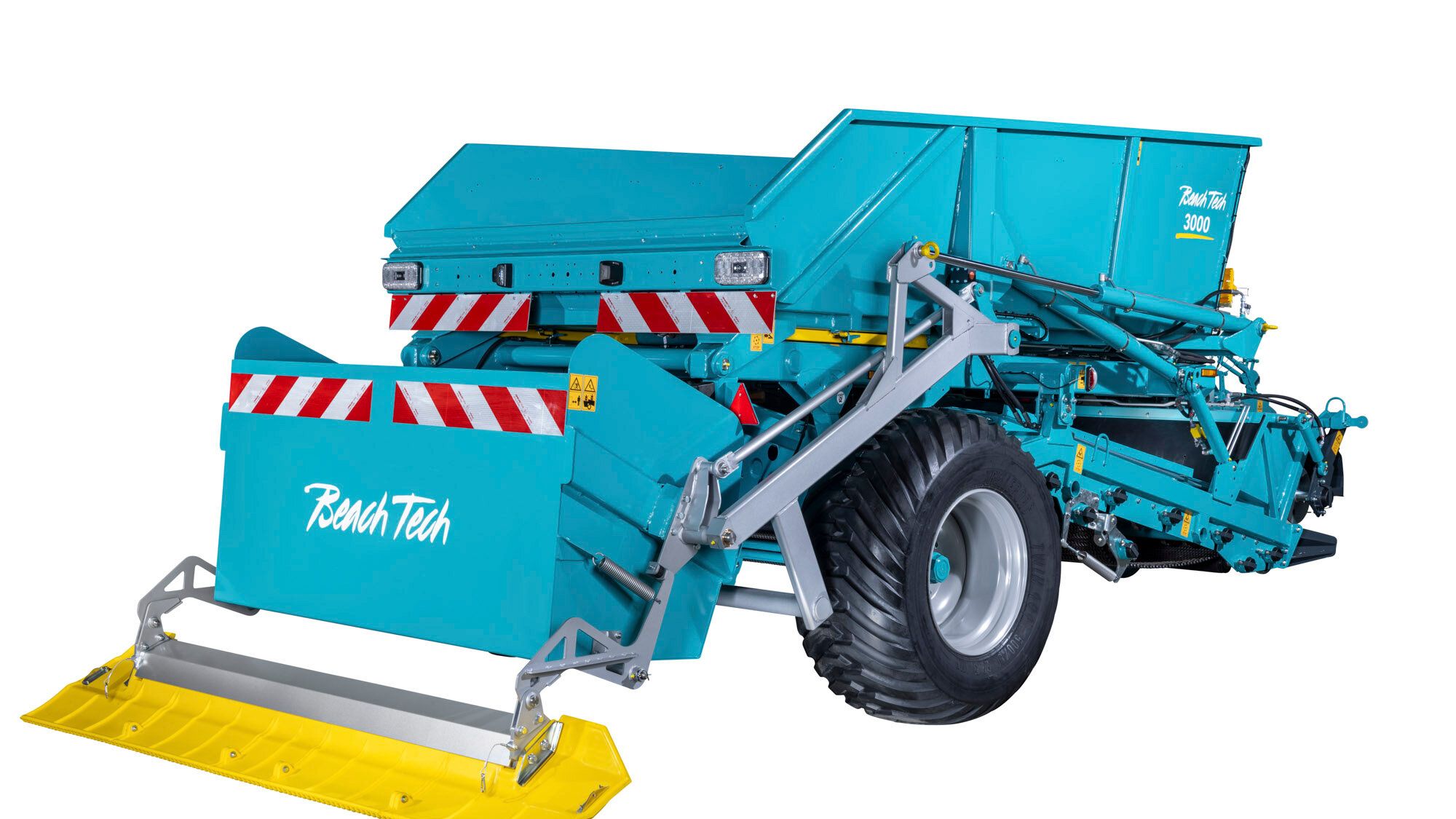 Pulled beach cleaner BeachTech 3000 back view in showroom